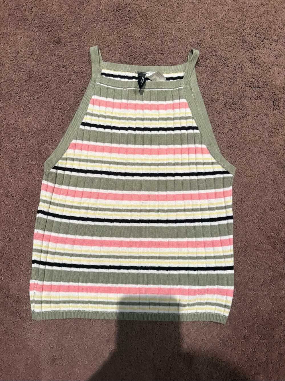 H&M Striped Ribbed Halter Tank Top - Sage, Pink, Cream, Black, Yellow